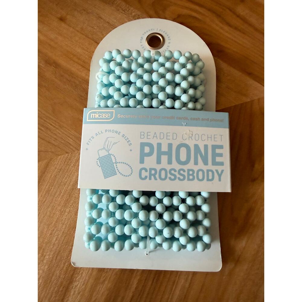 The Micase Light Blue Beaded Crochet Phone Crossbody